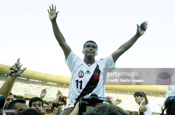 Romario of Vasco De Gama celebrates after winning the Brazilian National Cup Final, the Jose Havelange Cup between Vasco De Gama and Sao Caetano...