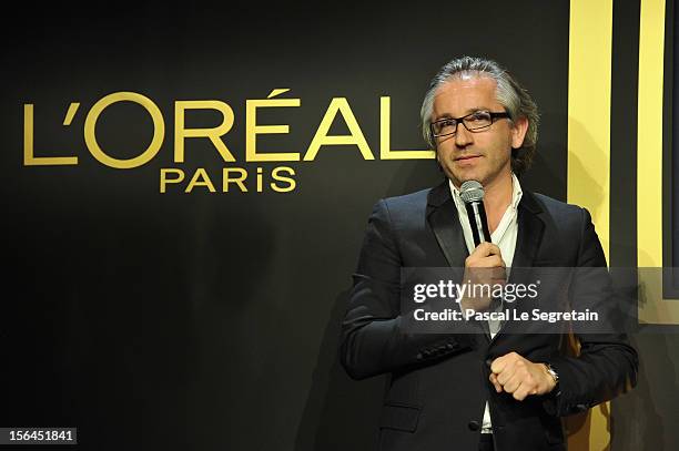 Cyril Chapuis gives a speech during the l'Oreal new egerie presentation at Hotel D'Evreux on November 15, 2012 in Paris, France.