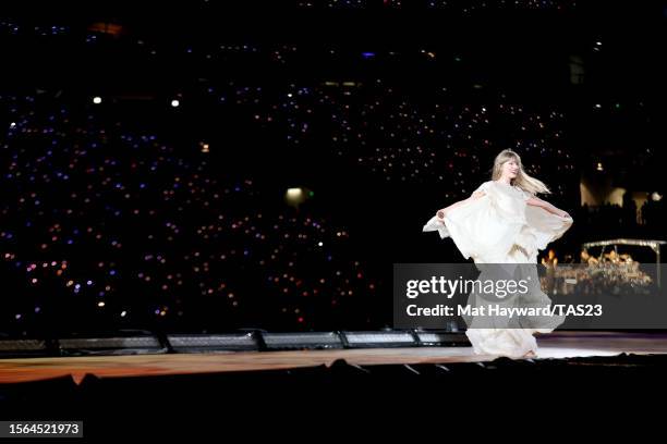 Taylor Swift performs onstage during the Taylor Swift | The Eras Tour at Lumen Field on July 22, 2023 in Seattle, Washington.