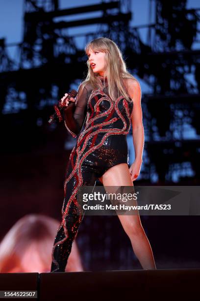 Taylor Swift performs onstage during the Taylor Swift | The Eras Tour at Lumen Field on July 22, 2023 in Seattle, Washington.