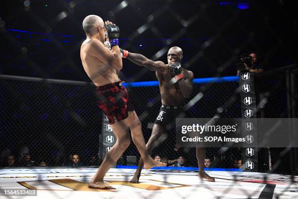 Sofiane Oudina and Walter Gahadza in action during their fight at the Hexagone MMA 10 event. In France, the "Hexagone MMA 10" event took place at the...