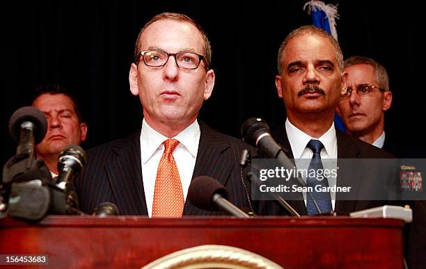 Attorney General for the Criminal Division Lanny A. Breuer addresses the media while annoucing new criminal charges and settlement in the case...