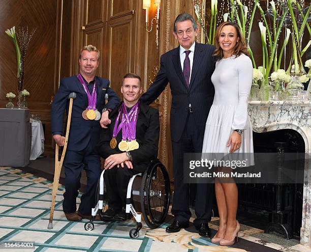 Lee Pearson, David Weir, Stephen Urquhart President of Omega and Jessica Ennis attend an Olympic and Paralympic review dinner hosted by Omega at...