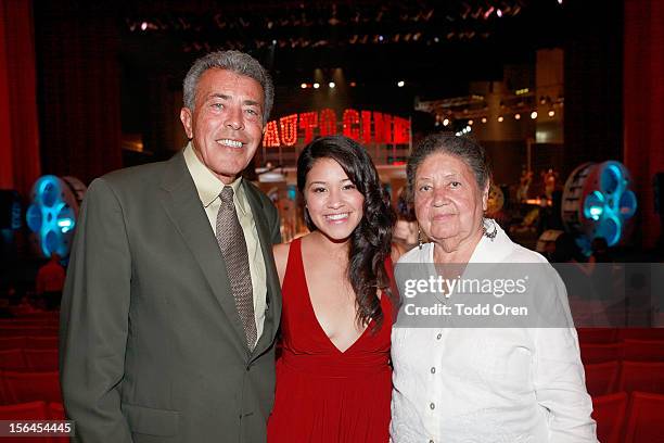 Actress Gina Rodriguez and her grandparents pose at the 6th Annual Dominican Republic Global Film Festival 2012 Day 1 on November 14, 2012 in Santo...