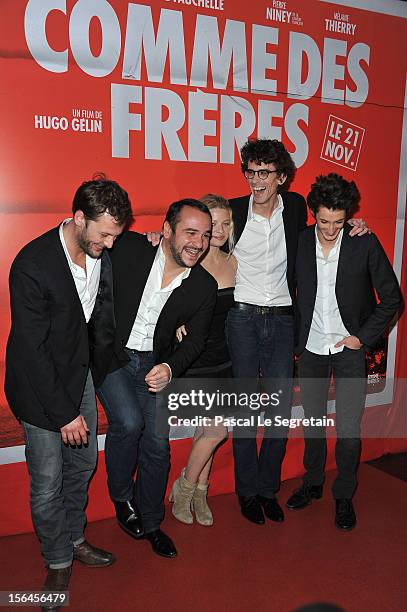 Nicolas Duchauvelle, Francois Xavier Demaison, Melanie Thierry, Hugo Gelin and Pierre Niney attend 'Comme Des Freres' Premiere at Cinema Gaumont...