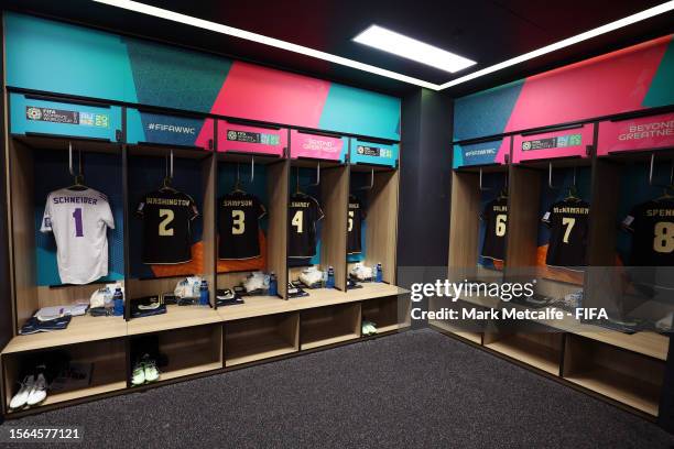 General view inside the Jamaica dressing room is seen prior to the FIFA Women's World Cup Australia & New Zealand 2023 Group F match between France...