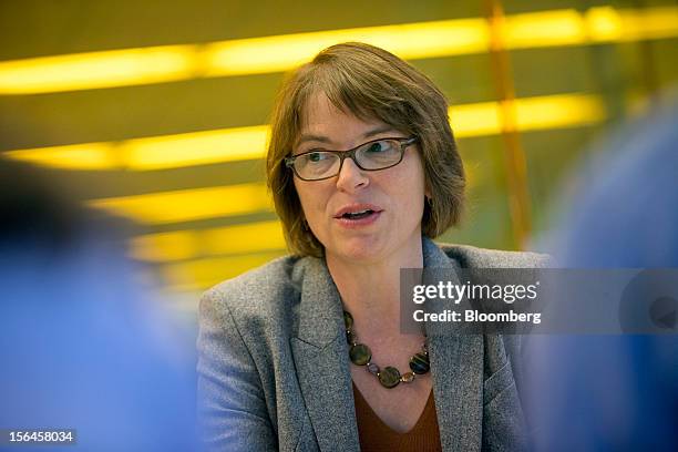 Christina Hull Paxson, president of Brown University, speaks during an interview in New York, U.S., on Thursday, Nov. 15, 2012. Paxson was...