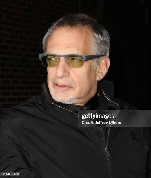 Singer/musician Donald Fagen departs "Late Show with David Letterman" at Ed Sullivan Theater on November 15, 2012 in New York City.