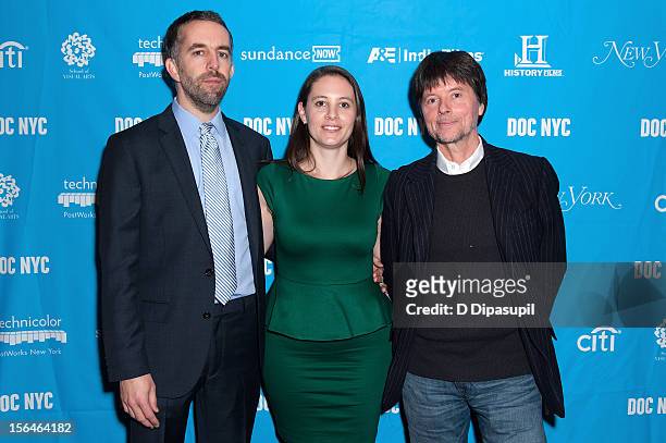 David McMahon, Sarah Burns, and Ken Burns attend the 2012 NYC Doc Festival Closing Night Screening Of "The Central Park Five" at SVA Theater on...