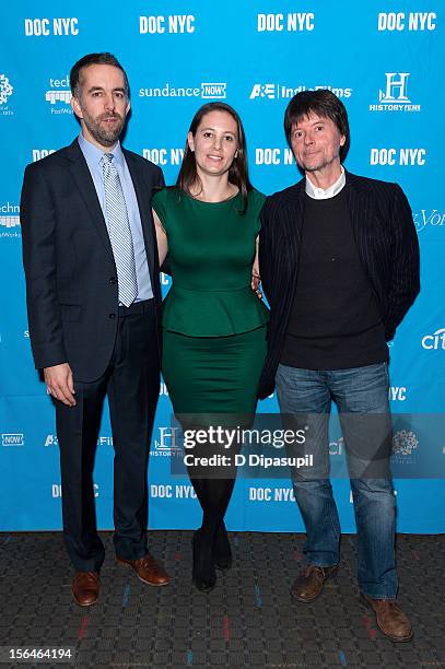 David McMahon, Sarah Burns, and Ken Burns attend the 2012 NYC Doc Festival Closing Night Screening Of "The Central Park Five" at SVA Theater on...