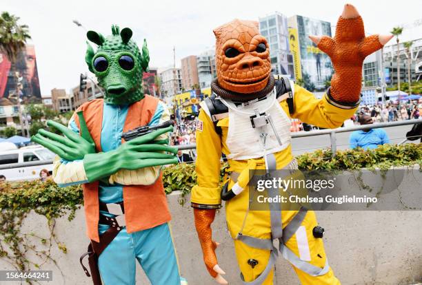 Cosplayers dressed as "Star Wars" characters Bossk and Greedo are seen at 2023 Comic-Con International: San Diego on July 22, 2023 in San Diego,...