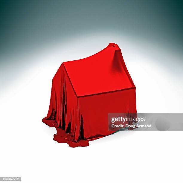 detached house under red silk cloth - blood covered stock pictures, royalty-free photos & images