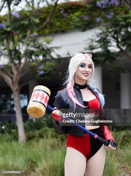 Cosplayer dressed as Harley Quinn is seen at 2023 Comic-Con International: San Diego on July 22, 2023 in San Diego, California.