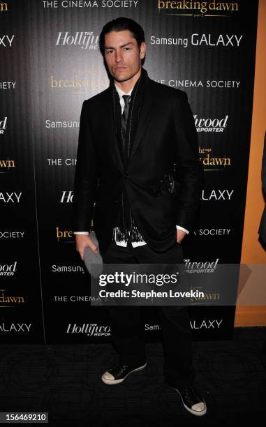 Model Tyson Ballou attends The Cinema Society with The Hollywood Reporter & Samsung Galaxy screening of "The Twilight Saga: Breaking Dawn Part 2" on...