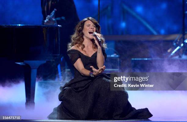 Singer Kany Garcia performs onstage during the 13th annual Latin GRAMMY Awards held at the Mandalay Bay Events Center on November 15, 2012 in Las...