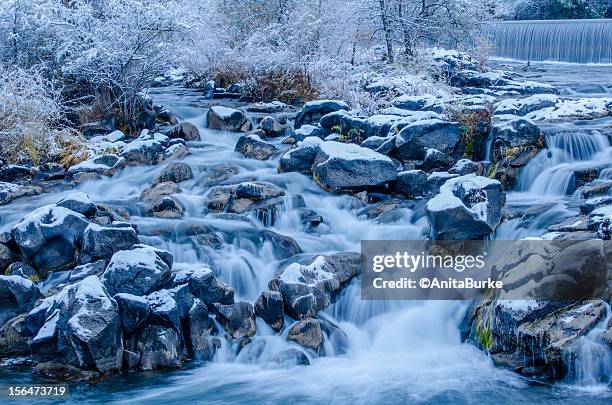 fall winter blend of seasons - idaho falls stock pictures, royalty-free photos & images