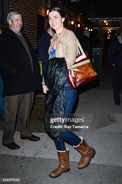 Comedian Carmen Lynch enters the "Late Show With David Letterman" taping at the Ed Sullivan Theater on November 15, 2012 in New York City.
