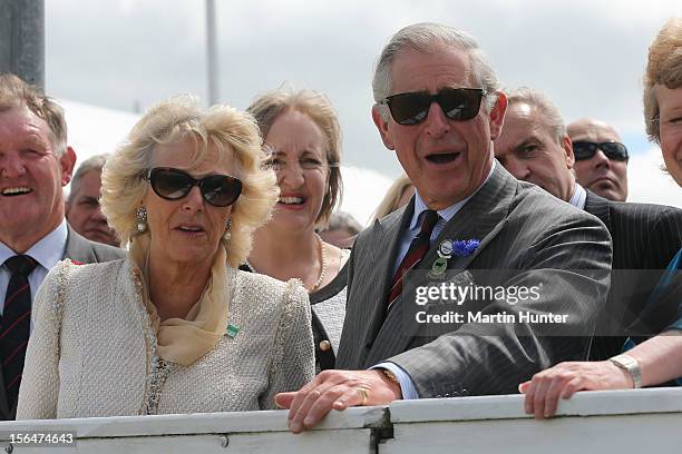 Prince Charles, Prince of Wales and Camilla, Duchess of Cornwall watch a pony race at Canterbury A&P Show on November 16, 2012 in Christchurch, New...