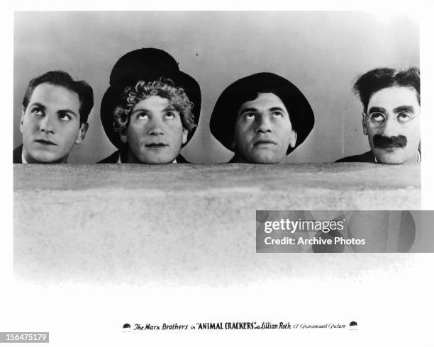 Zeppo Marx, Harpo Marx, Chico Marx, and Groucho Marx publicity portrait for the film 'Animal Crackers', 1930.