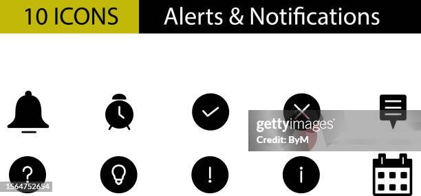 set of 10 alerts & notifications web icons in fill line style - punctuation mark stock illustrations