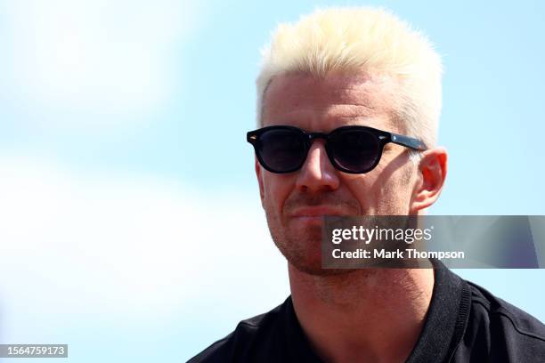 Nico Hulkenberg of Germany and Haas F1 looks on from the drivers parade prior to the F1 Grand Prix of Hungary at Hungaroring on July 23, 2023 in...