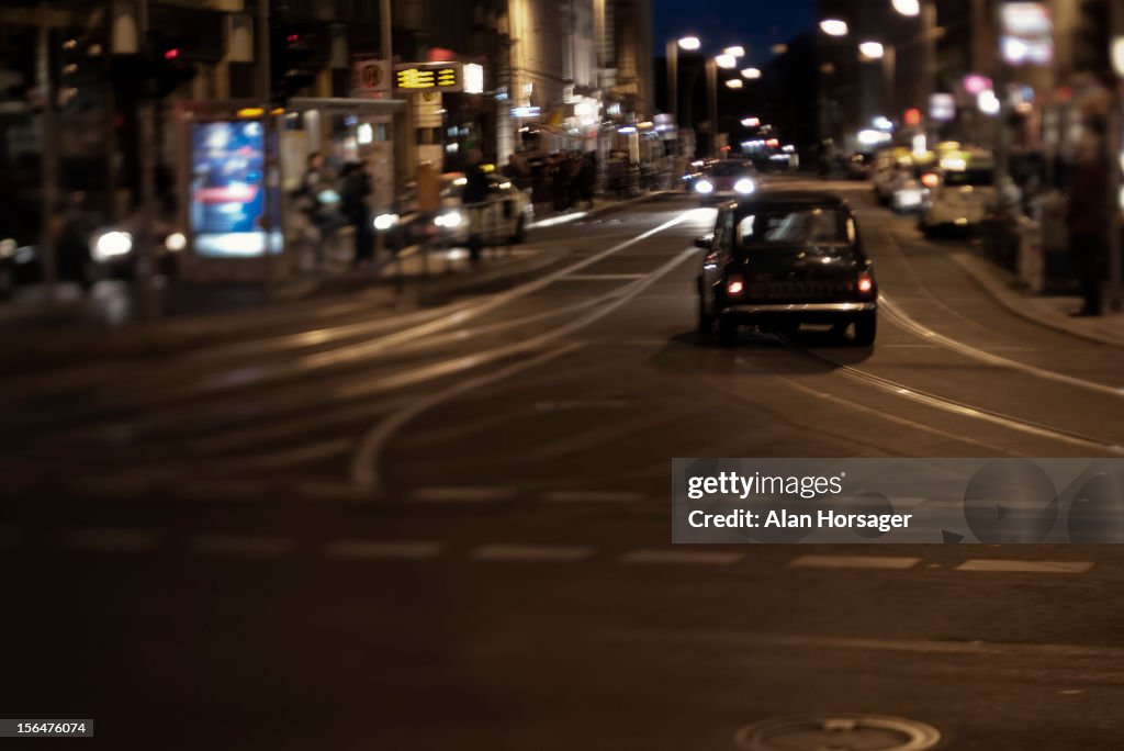 Night time on the road in Mitte, Berlin