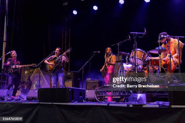 Buck Meek, Adrianne Lenker, Max Oleartchik and James Krivchenia of Big Thief perform during the Pitchfork Music Festival Day 2 at Union Park on July...