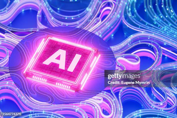 digitally generated image of purple glowing futuristic semiconductor and digital data flowing - unité centrale photos et images de collection