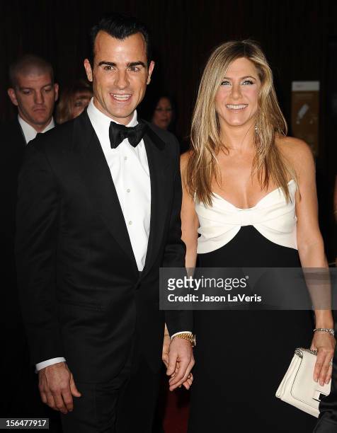 Justin Theroux and Jennifer Aniston attend the American Cinematheque 26th annual award presentation at The Beverly Hilton Hotel on November 15, 2012...