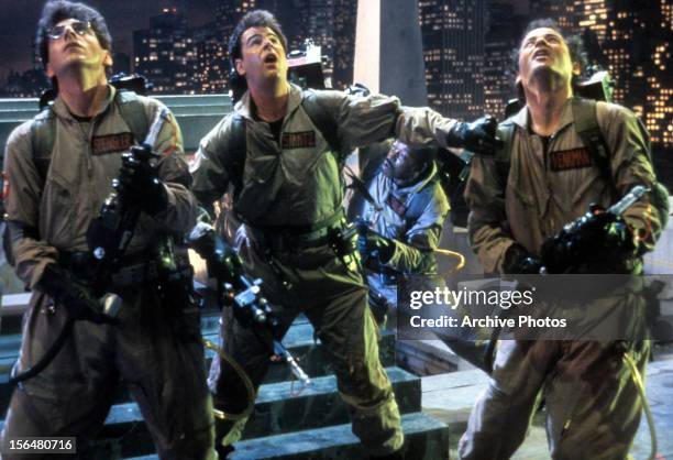 ghostbusters pics movie Harold Ramis, Dan Aykroyd, Ernie Hudson and Bill Murray in a scene from the film 'Ghostbusters', directed by Ivan Reitman, 1984.