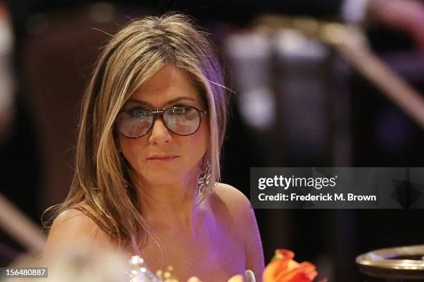 Actress Jennifer Aniston in the audience at the 26th American Cinematheque Award Gala honoring Ben Stiller at The Beverly Hilton Hotel on November...