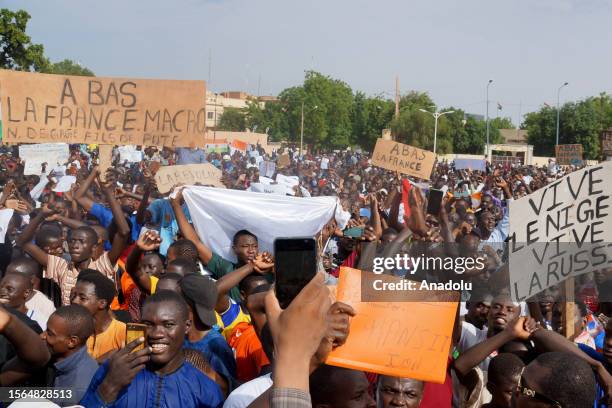 Coup supporters take to the streets after the army seized power in Niamey, Niger on July 30, 2023.