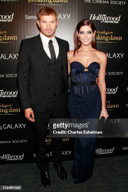 Actors Kellan Lutz and Ashley Greene attend the Cinema Society with The Hollywood Reporter and Samsung Galaxy screening of "The Twilight Saga:...