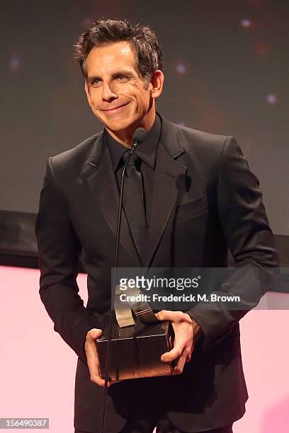 Honoree and actor Ben Stiller accepts his award onstage during the 26th American Cinematheque Award Gala honoring Ben Stiller at The Beverly Hilton...