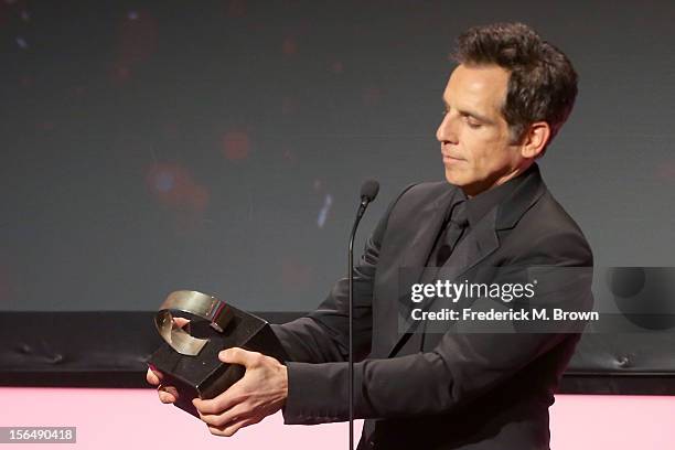 Honoree and actor Ben Stiller accepts his award onstage during the 26th American Cinematheque Award Gala honoring Ben Stiller at The Beverly Hilton...