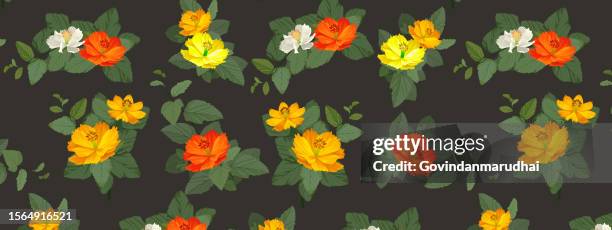 beautiful seamless vector floral pattern, spring summer background, jungle leaf, hibiscus, exotic wallpaper - simple wedding background stock illustrations