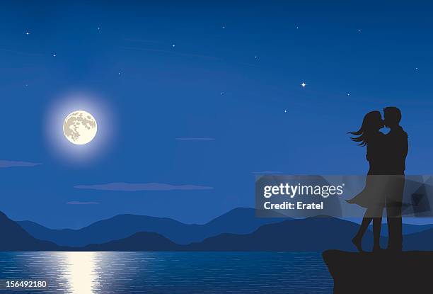 ilustrações de stock, clip art, desenhos animados e ícones de lua cheia amantes - penhasco caraterísticas do território