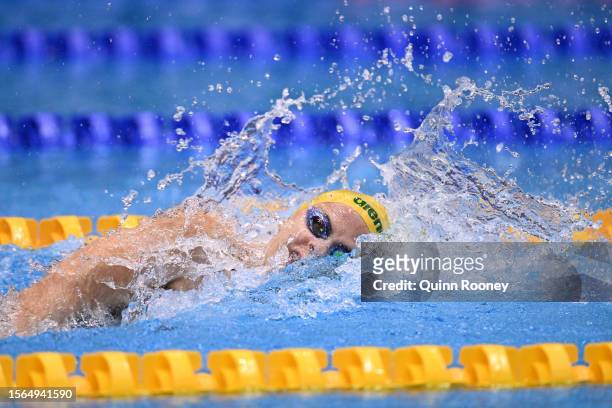 Shayna Jack of Team Australia competes in the Women's 4 x 100m Freestyle Relay Final on day one of the Fukuoka 2023 World Aquatics Championships at...