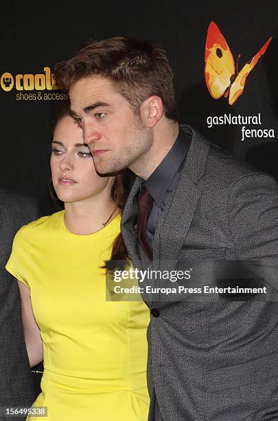 Kristen Stewart, and Robert Pattinson attend 'The Twilight Saga: Breaking Dawn - Part 2' photocall at Kinepolis Cinema on November 15, 2012 in...