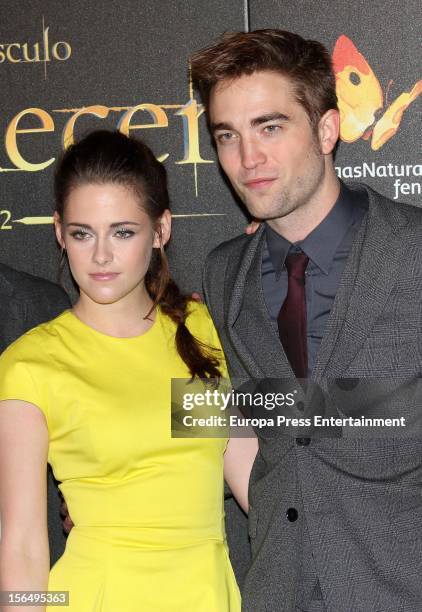 Kristen Stewart, and Robert Pattinson attend 'The Twilight Saga: Breaking Dawn - Part 2' photocall at Kinepolis Cinema on November 15, 2012 in...