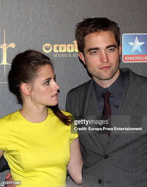 Kristen Stewart, and Robert Pattinson attend 'The Twilight Saga: Breaking Dawn - Part 2' photocall at Kinepolis Cinema on November 15, 2012 in...
