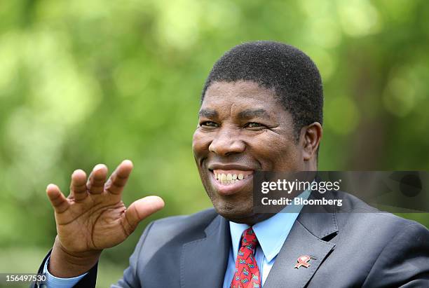 Bheki Sibiya, chief executive officer of the Chamber of Mines, reacts during a Bloomberg Television interview in Johannesburg, South Africa, on...