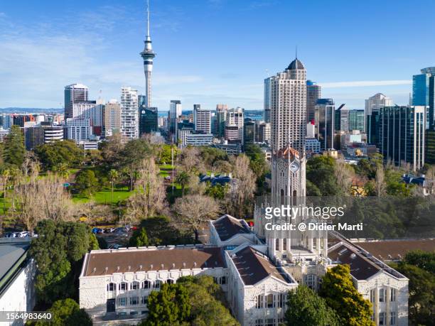 auckland university and city skyline - auckland university stock pictures, royalty-free photos & images
