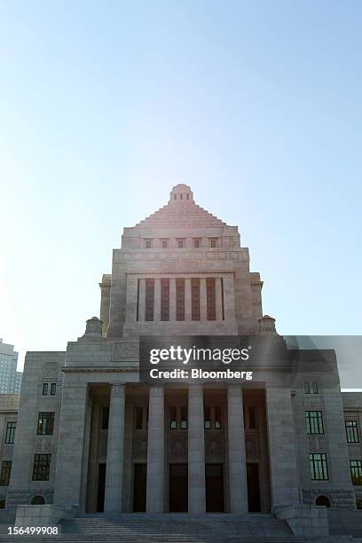 The National Diet Building stands in Tokyo, Japan, on Friday, Nov. 16, 2012. Prime Minister Yoshihiko Noda dissolved the lower house of parliament...