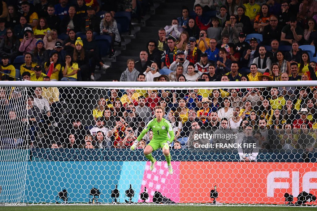 Merle Fromms Germany's goalkeeper Merle Frohms jumps during the Australia and New ...