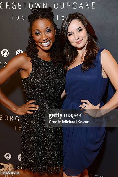 Actresses Shanola Hampton and Laura Breckenridge attend the Los Angeles Grand Opening of Georgetown Cupcake Los Angeles on November 15, 2012 in Los...