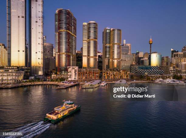 aerial view of ferry in sydney at dusk in australia - sydney at dusk ストックフォトと画像