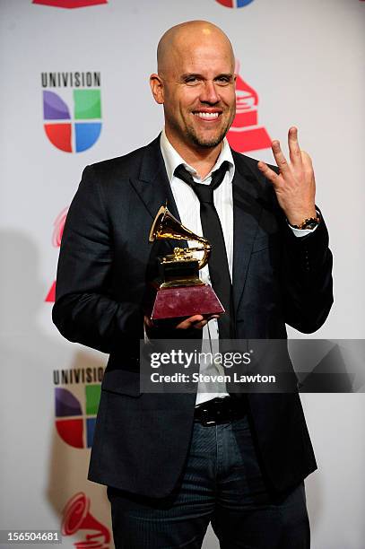 Singer/songwriter Gian Marco arrives at the press room for the 13th annual Latin GRAMMY Awards held at the Mandalay Bay Events Center on November 15,...