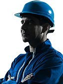 man construction worker profile sideview silhouette portrait