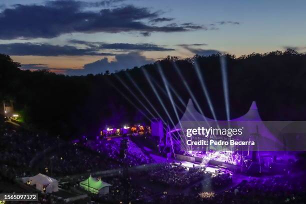 View of the venue during Rainald Grebe's performance at the Waldbühne on July 29, 2023 in Berlin, Germany.